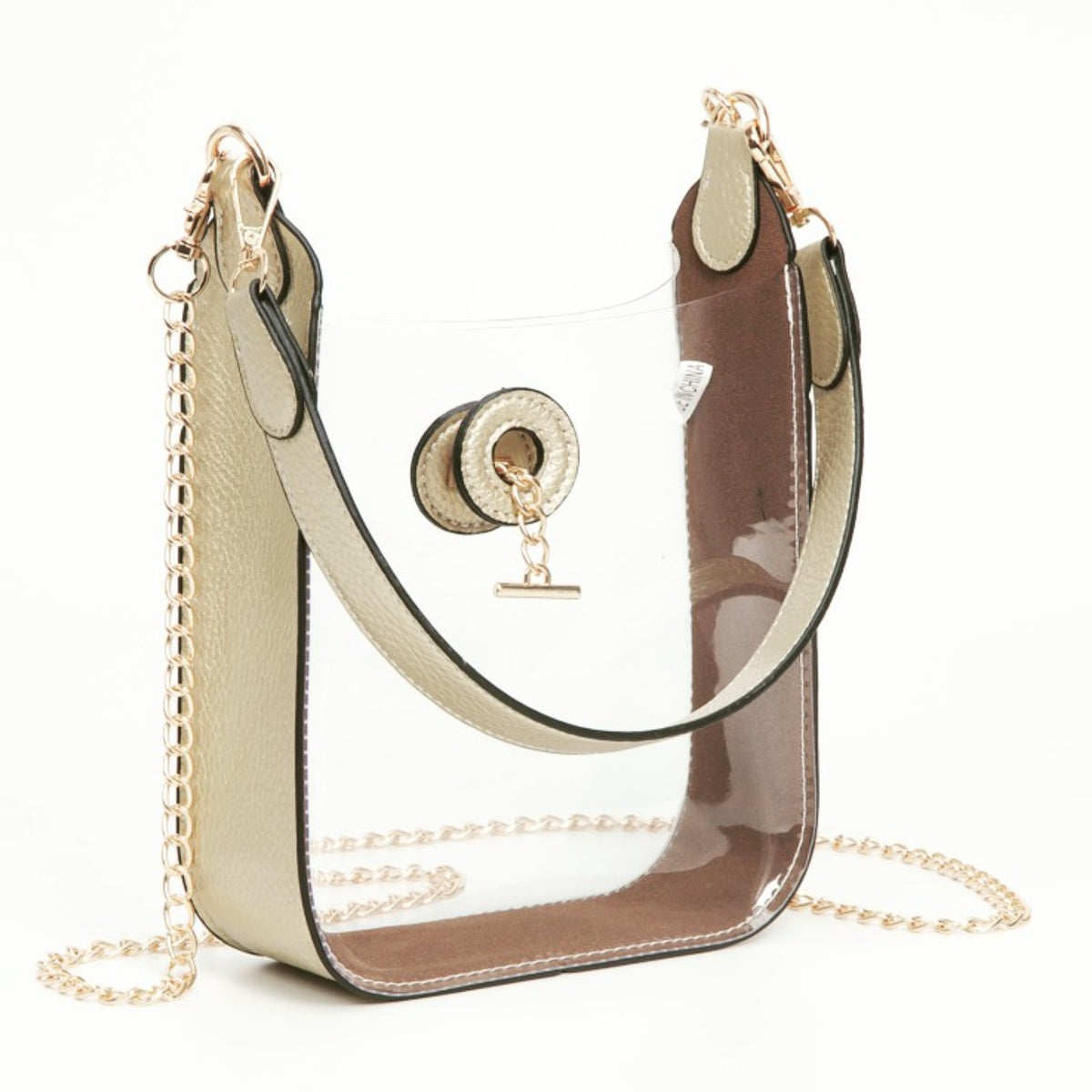 Gold Toggle-Lock Clear Hobo Bag