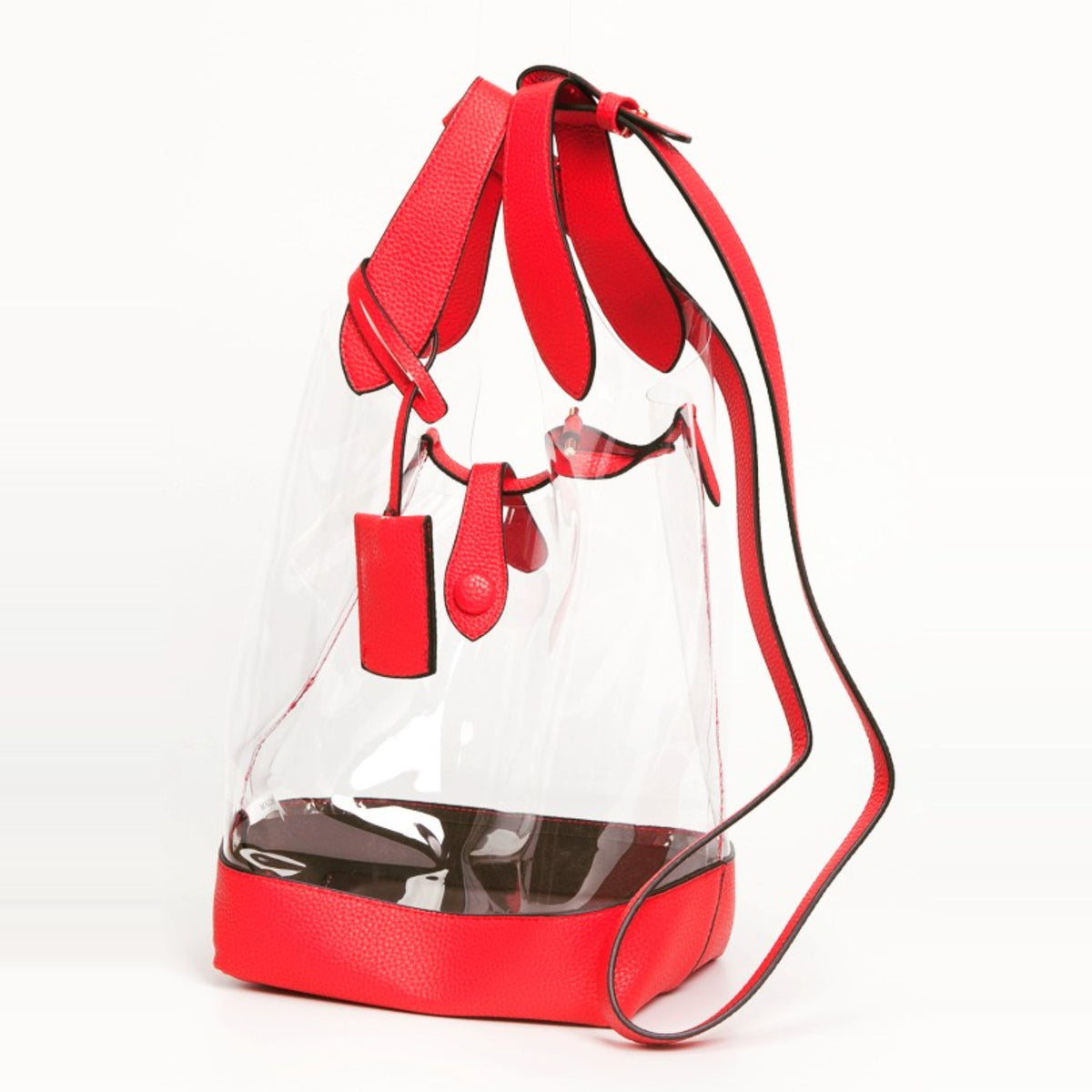 Red Drawstring Clear Bucket Bag