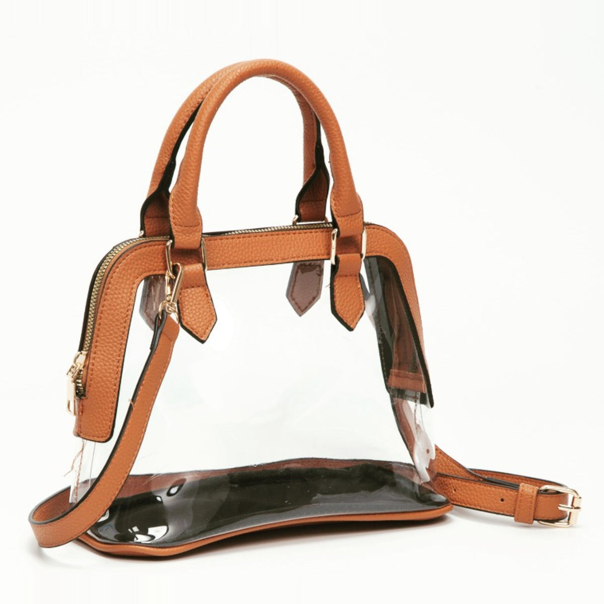 Cognac Structured Clear Satchel