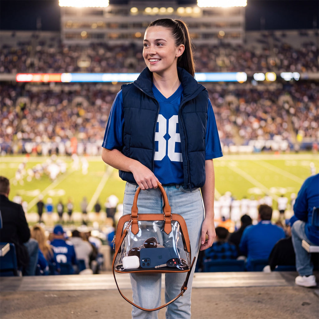 Cognac Structured Clear Satchel - game day stadium shot