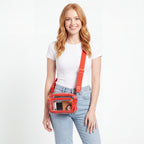Red Embossed Clear Belt Bag - studio model shot