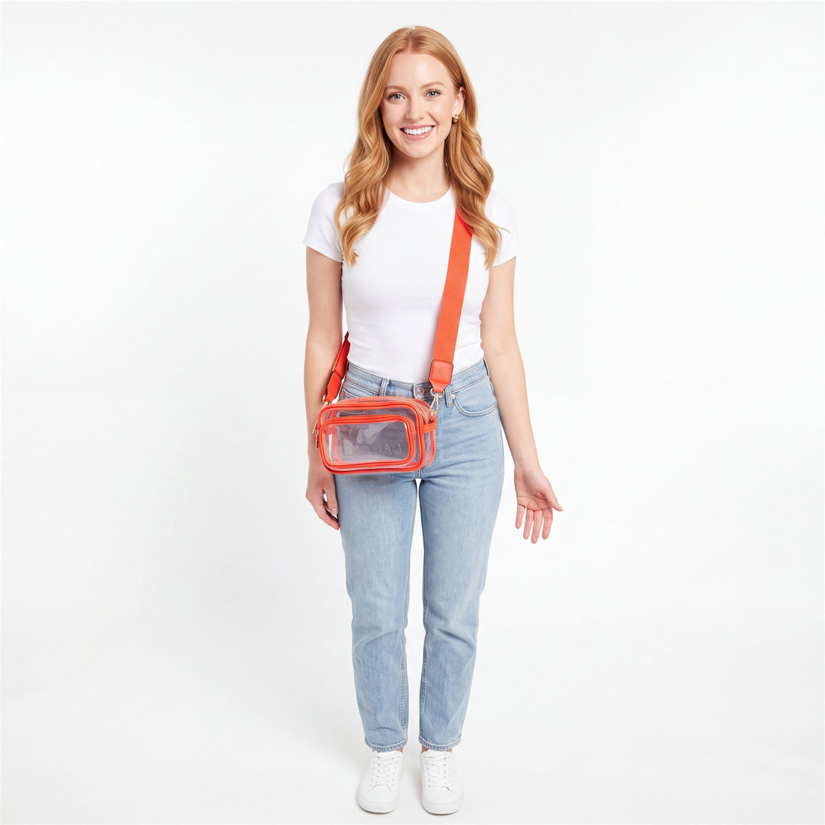 Red Embossed Clear Belt Bag - studio model shot