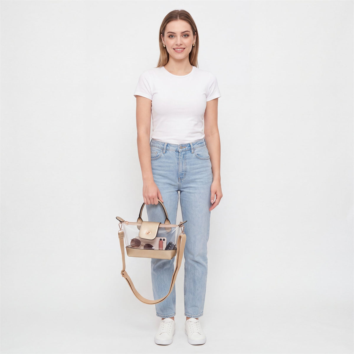 Gold Mini Clear Tote & Pouch Set - studio model shot