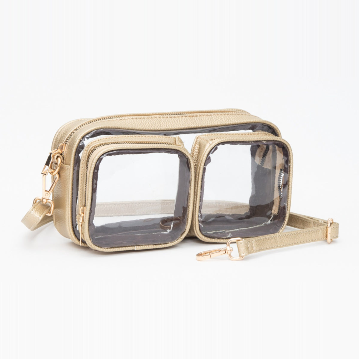 Gold Dual-Pocket Clear Crossbody