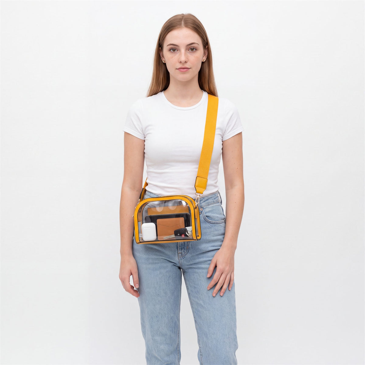Mustard Flap-Pocket Clear Crossbody - studio model shot