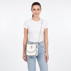 Gold Toggle-Lock Clear Hobo Bag, White - studio model shot