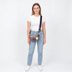 Gold Snap-Front Clear Crossbody, Leopard - studio model shot