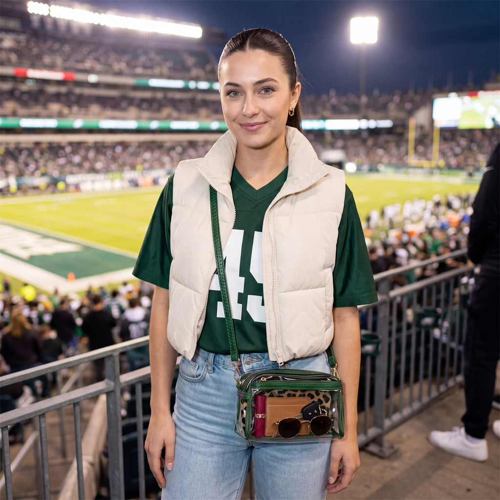 Green Trim Clear Camera Bag - game day stadium shot