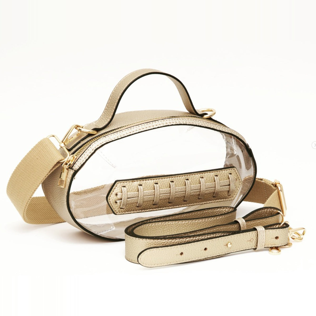 Gold Woven-Strap Clear Satchel