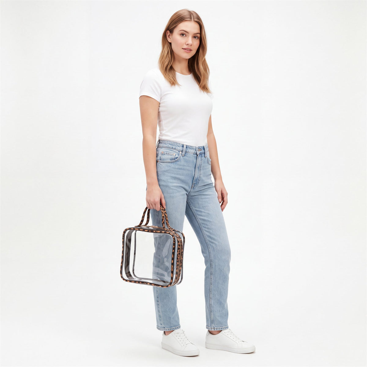 Leopard Print Clear Travel Case - studio model shot