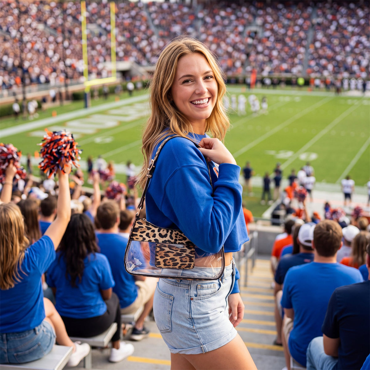 Leopard Print Clear Shoulder Bag - game day stadium shot