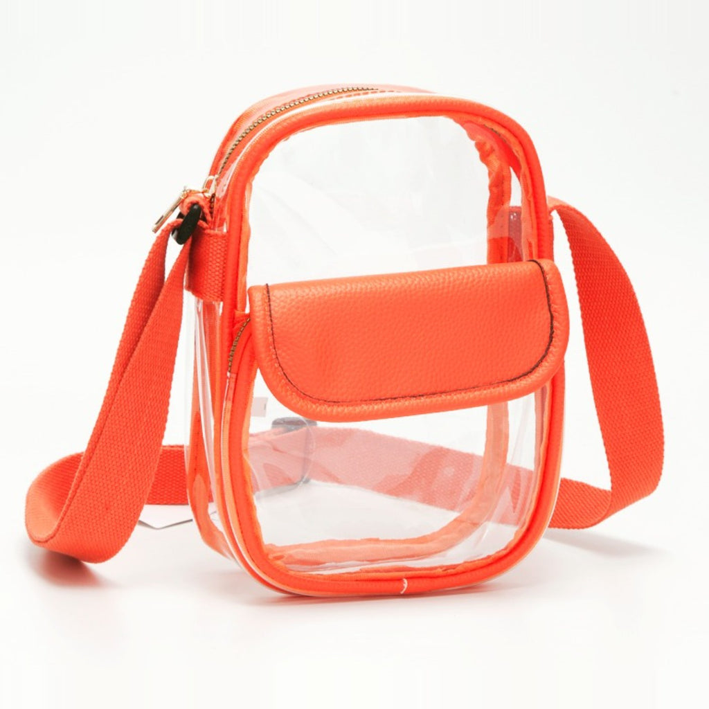 Orange Flap-Pocket Clear Crossbody