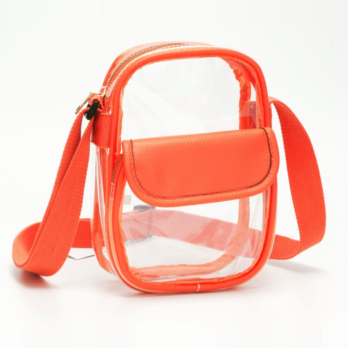 Orange Flap-Pocket Clear Crossbody