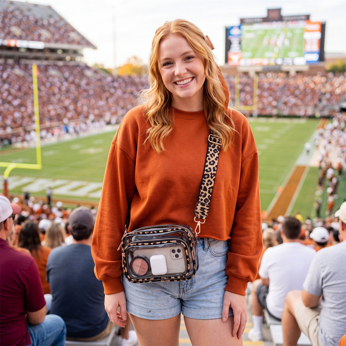 Leopard Print Clear Belt Bag - game day stadium shot
