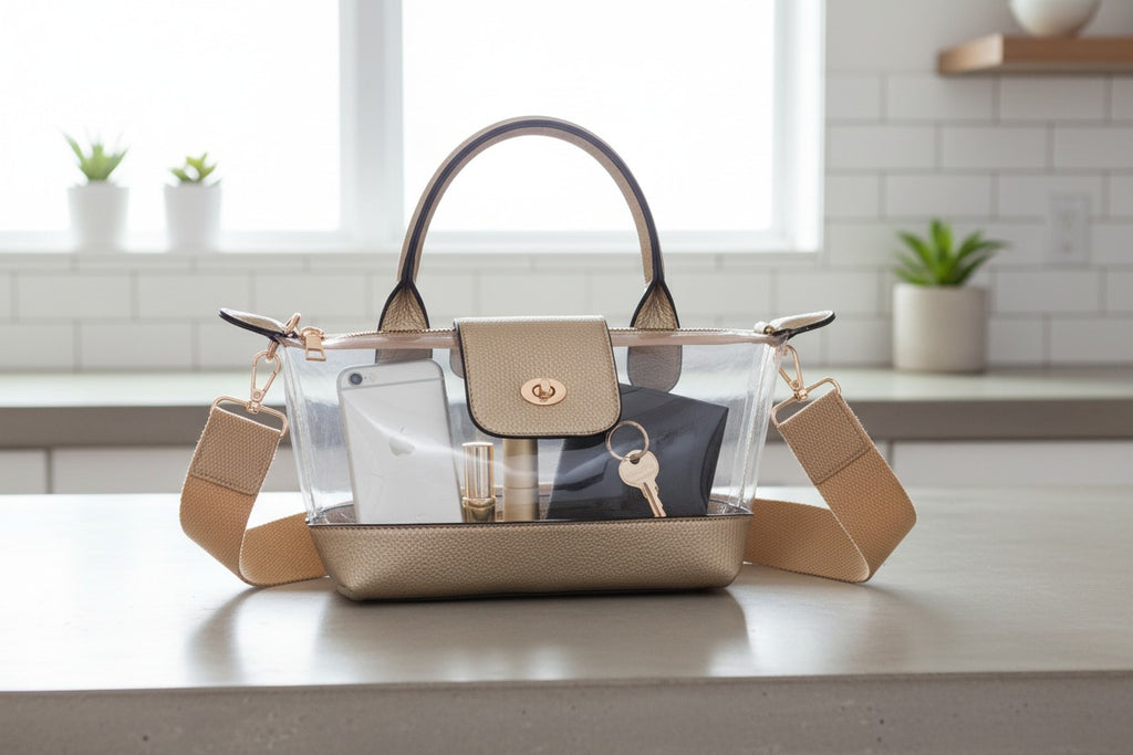 Gold Mini Clear Tote & Pouch Set, styled display